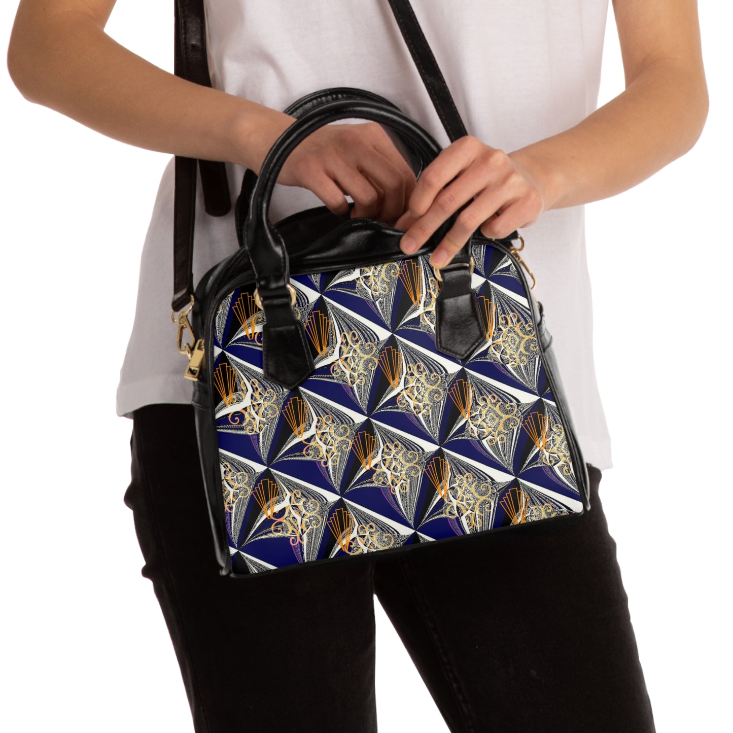 Metallic Blue Shoulder Handbag