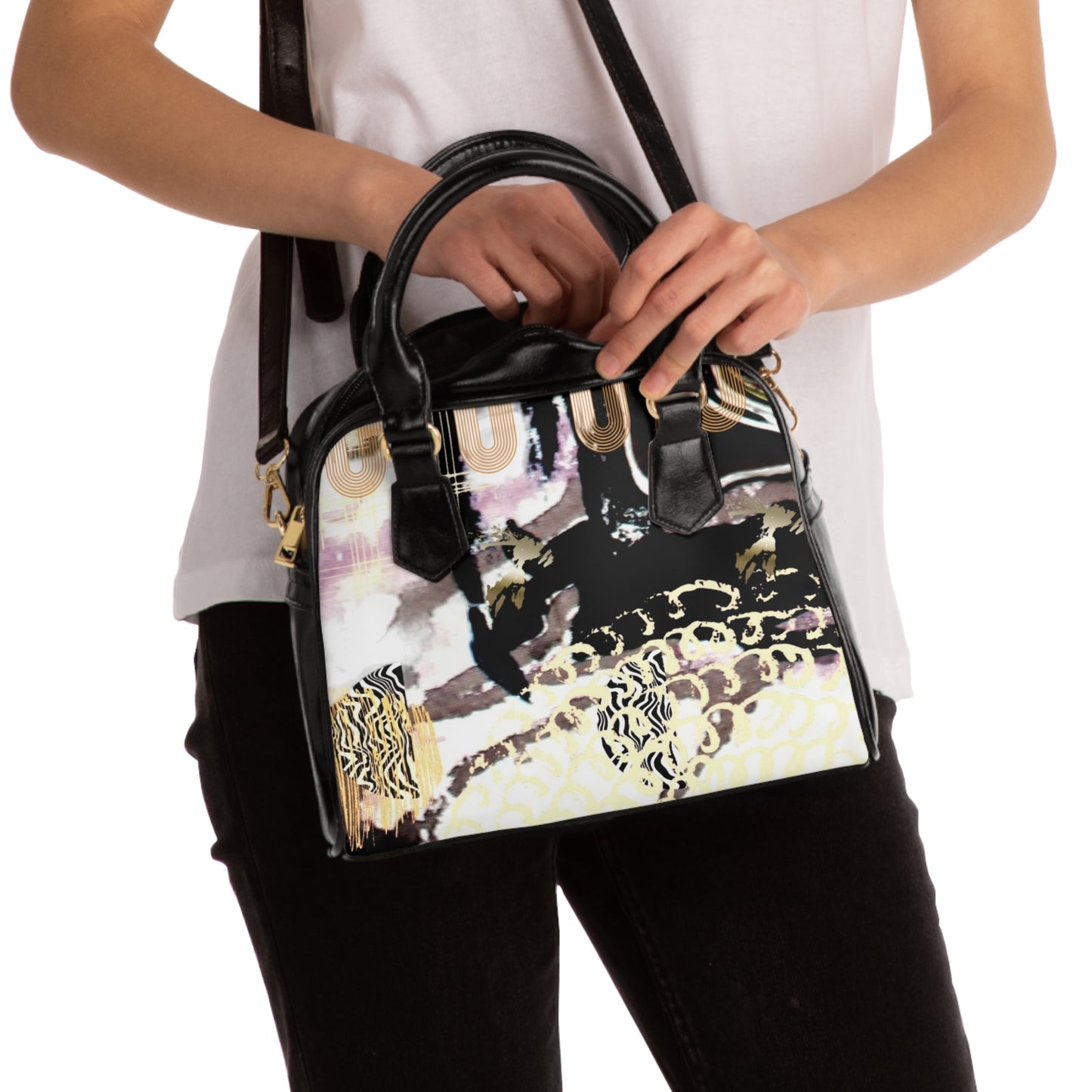 Black Gold Shoulder Handbag