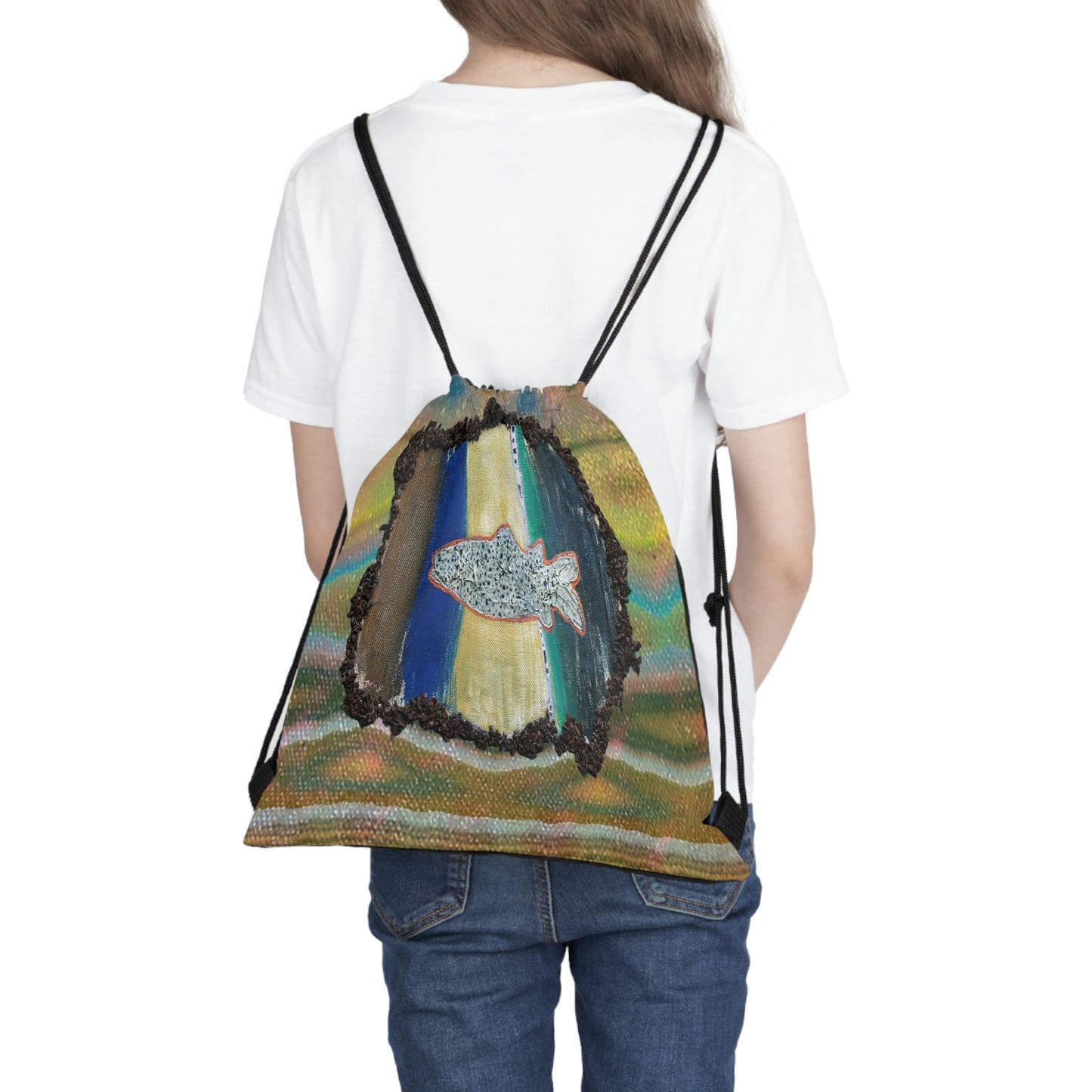 Speckled Fish Print Outdoor Drawstring Bag