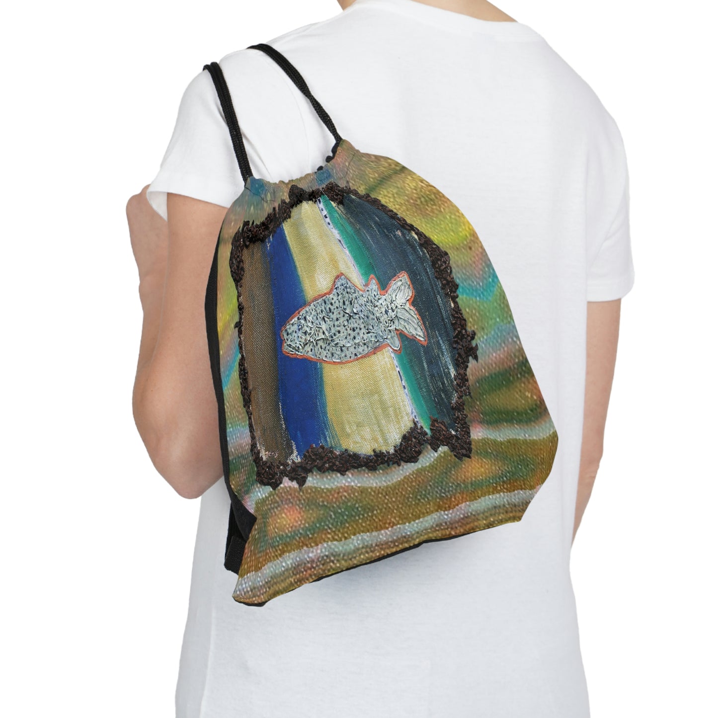 Speckled Fish Print Outdoor Drawstring Bag